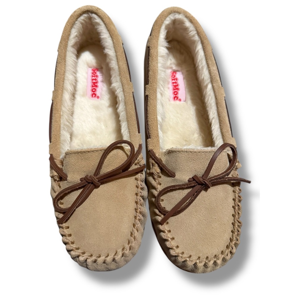 NIB SoftMoc Bali Supreme Moccasin Slippers Fleece Lined Sand Suede Sz 10M